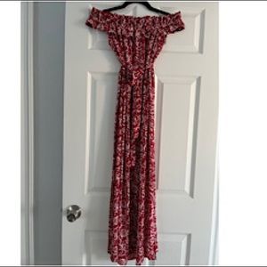 Loft open shoulder floral maxi petite dress xxsp